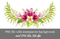 Tropical Flowers Palm leaves bouquet Watercolor Hibiscus PNG Product Image 1