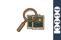 Magnifying Glass with Vintage Landscape Photographs Illustra Product Image 1