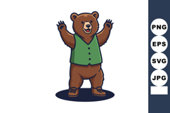 Cartoon bear standing upright wearing green vest and shoes c Product Image 1