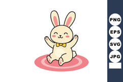 Cute cartoon bunny sitting on pink rug with yellow bow tie v Product Image 1