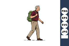 Elderly man walking with green backpack casual clothing vect Product Image 1