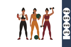 Women Exercising with Dumbbells and Medicine Ball in Fitness Product Image 1