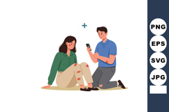 Injured woman receiving help from man using smartphone vecto Product Image 1