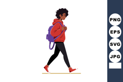 Young woman walking with purple backpack and red hoodie casu Product Image 1