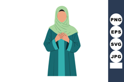 Woman Wearing Green Hijab and Blue Abaya Clothing Vector Ill Product Image 1