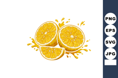 Orange fruit slices with juice splash fresh citrus illustrat Product Image 1