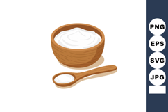 Wooden Bowl with White Yogurt and Spoon Vector Illustration Product Image 1