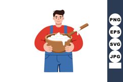Man holding bowl with creamy food in casual clothes cooking Product Image 1