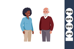 Elderly man and middle-aged woman standing together smiling Product Image 1