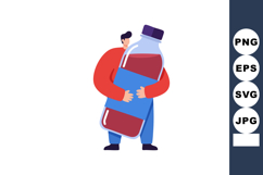 Man holding large water bottle illustration with red and blu Product Image 1