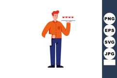 Male waiter serving drinks with red hair and orange shirt ve Product Image 1