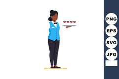 Woman waiter serving drinks in blue vest with black pants an Product Image 1