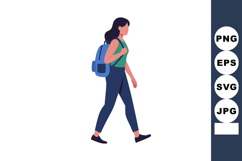 Woman walking with backpack vector casual lifestyle illustra Product Image 1