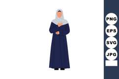 Woman in navy blue abaya and light gray hijab modest fashion Product Image 1