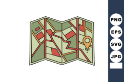Folded paper map with location pin icon navigation and route Product Image 1