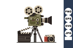 Vintage film camera with clapperboard and retro photo camera Product Image 1