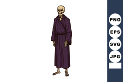 Skeleton wearing dark purple robe standing upright vector il Product Image 1