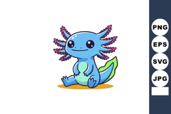 Cute blue axolotl cartoon character sitting with big eyes an Product Image 1