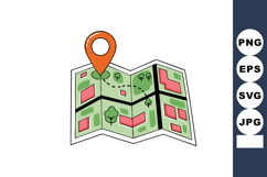 Folded city map with location pin and green parks illustrati Product Image 1