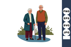 Elderly couple standing outdoors with walking cane and glass Product Image 1