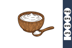 Coconut bowl with creamy yogurt and wooden spoon vector illu Product Image 1