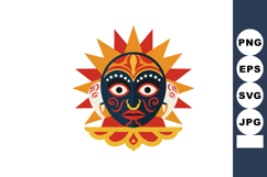 African tribal sun mask with red and orange decorative patte Product Image 1