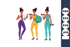 Women exercising with dumbbells and fitness ball in colorful Product Image 1