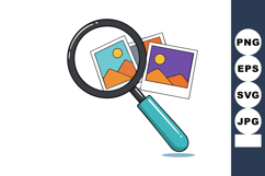 Magnifying glass inspecting colorful photo prints illustrati Product Image 1