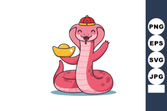 Pink cartoon snake holding gold ingot with traditional Chine Product Image 1