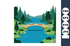 Landscape view of river with bridge and cars surrounded by g Product Image 1