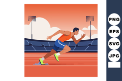 Male sprinter running on outdoor track stadium with floodlig Product Image 1