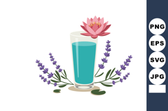 Blue Drink with Pink Lotus Flower and Purple Lavender Sprigs Product Image 1