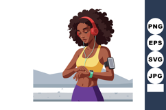 Woman with headphones and fitness tracker checking smartwatc Product Image 1