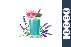 Blue drink with pink lotus flower and purple lavender sprigs Product Image 1