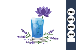 Blue glass of lavender infused water with ice and purple flo Product Image 1