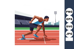 Male Athlete Preparing to Sprint on Running Track at Stadium Product Image 1