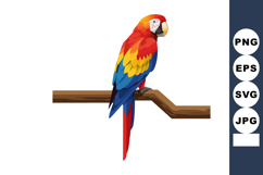 Colorful macaw parrot perched on wooden branch vector illust Product Image 1