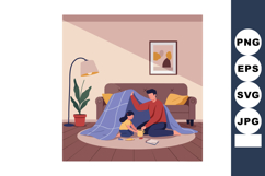 Father and daughter playing indoor tent game on floor with c Product Image 1