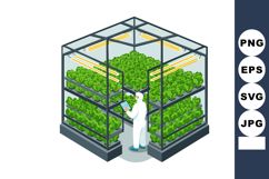 Indoor hydroponic farming with technician monitoring plant g Product Image 1