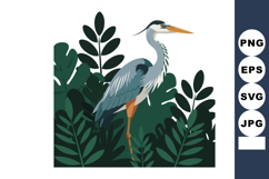 Heron bird standing among green leaves natural wildlife vect Product Image 1