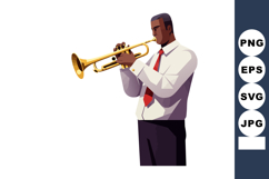 African American man playing trumpet in white shirt and red Product Image 1