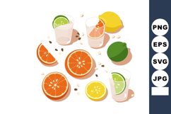 Citrus fruits and fresh juice glasses with lemon lime and or Product Image 1