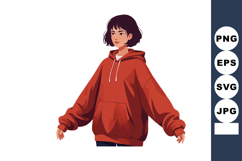 Young woman wearing oversized red hoodie casual fashion styl Product Image 1