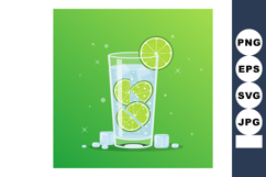 Glass of lime water with ice cubes in refreshing green backg Product Image 1