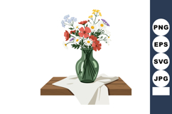 Wildflower bouquet in green glass vase on wooden table with Product Image 1