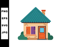 Small house with teal roof and orange door simple home exter Product Image 1