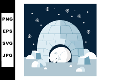 Polar bear sleeping inside igloo in snowy winter night vecto Product Image 1