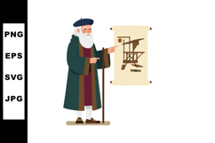 Leonardo da Vinci pointing at flying machine invention vecto Product Image 1