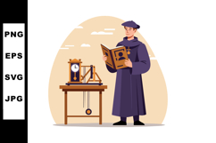Scientist studying pendulum clock experiment in laboratory v Product Image 1