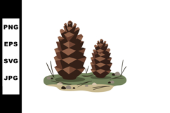 Pine cones on forest floor natural brown green vector illust Product Image 1